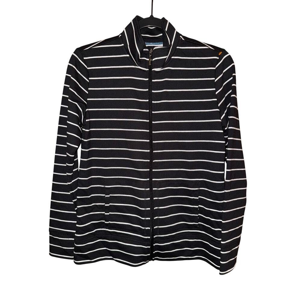 Karen Scott Sport Striped Mock-Neck Zip Front Jacket – Black / White – XS - Picture 2 of 7